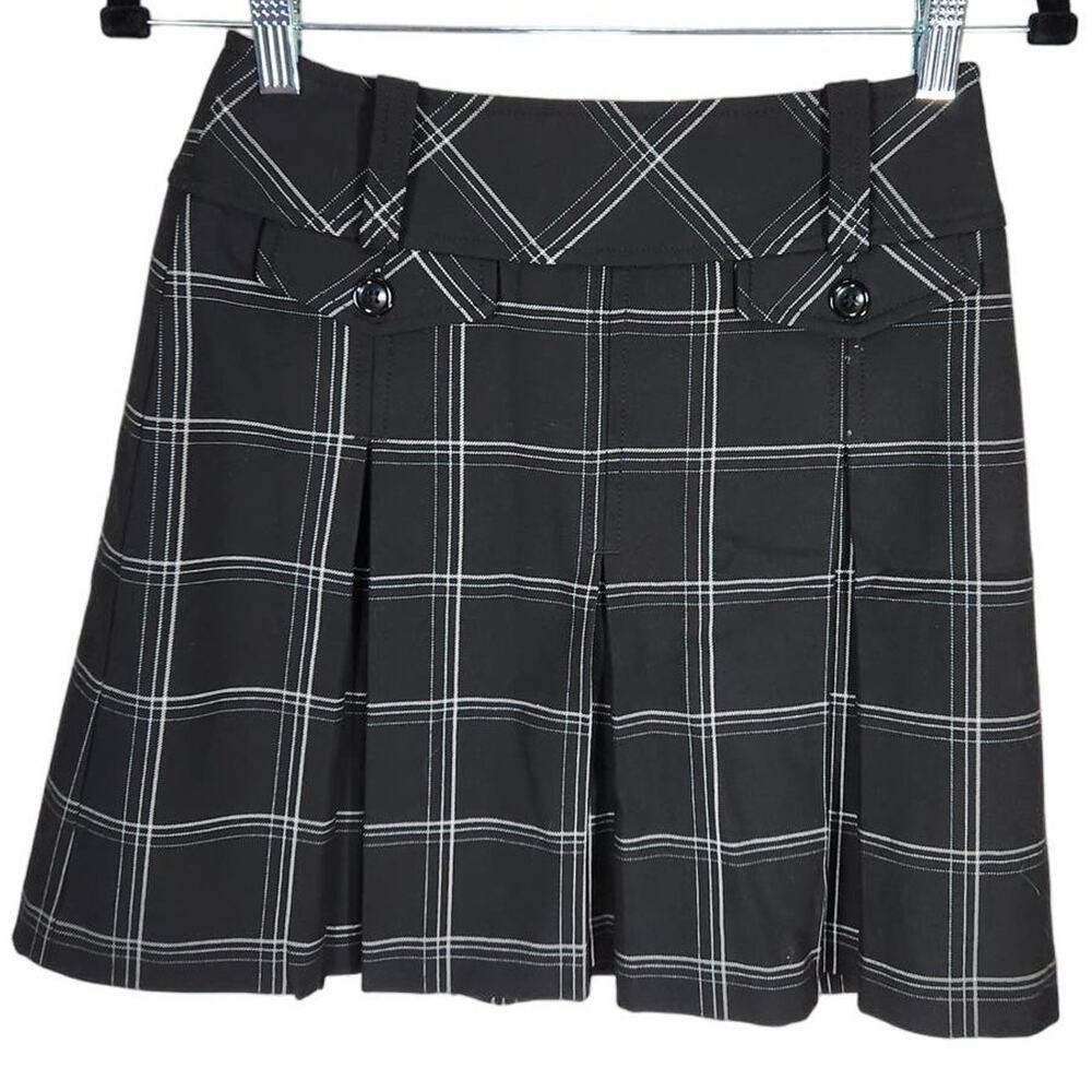 LOFT Skirt Black Plaid Side-Zip Pleated Size 0P